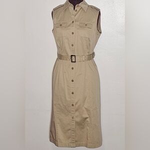 Brooks Brothers Beige Button-Down Midi Dress